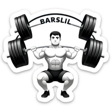 Powerlifting emblem featuring a stylized barbell with heavy weights, bold and strong font, dynamic lines, and muscular silhouette. Clean, modern, and impactful design, suitable for representing the strength and power of the sport. Transparent background. sticker