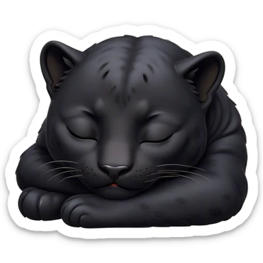 Meme-Worthy cute Sleeping Panther Portrait Emoji, Head resting peacefully with a contented smile, showcasing a luxuriously sleek form and eyes gently closed in serene slumber, Simplified yet comically adorable features, highly detailed, glowing with a soft, drowsy dark light, high shine, relaxed and utterly lovable, stylized with an air of playful laziness, bright and heartwarming, soft glowing outline, capturing the essence of a sleeping panther that feels destined to become the next viral icon of adorable rest! sticker