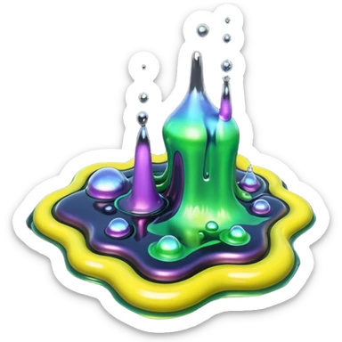3D render of Oil Slick, toxic waste aesthetic, bubbling liquid, industrial warning texture. sticker