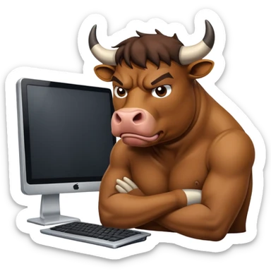 un toro seduto davanti al pc che impreca sticker