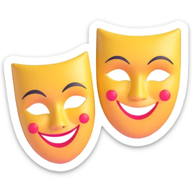 two theatre masks comedy and tragedy, happy and sad face masks sticker