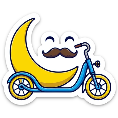 yellow crescent moon with a fancy handlebar mustache and cute smiling face sticker