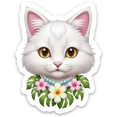 A cute cat with hawaiian pastel flower necklace, posing proudly. sticker