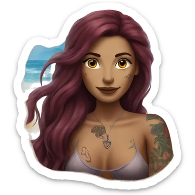 Beautiful tattooed burgundy long haired woman laying on the beach sticker