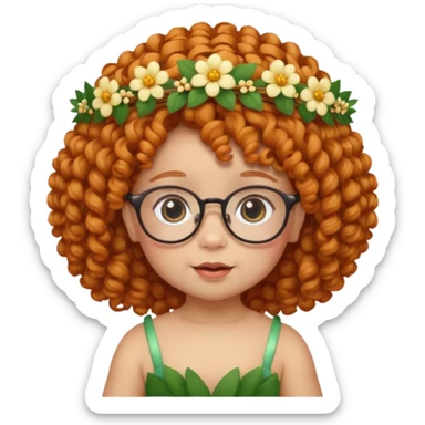 baby with big flower tiara ginger curly hair and glassess sticker