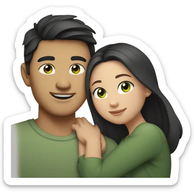Light skin Asian male with undercut straight black hair and white female with green eyes and long brown wavy hair tightly hugging each other  sticker