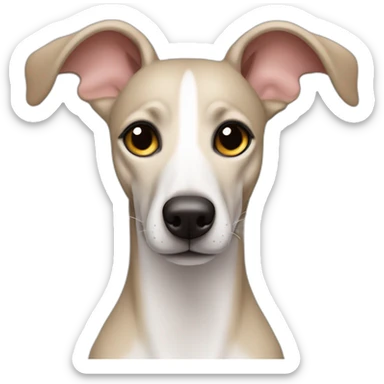 a beige whippet with angel wing eyes and a big heart near its face sticker