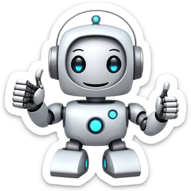 portal-style cute robot with a big smile, giving a big thumbs-up sticker