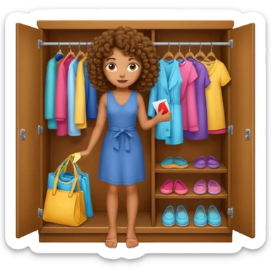 brown girl with curly hair picking clothes from closet to get dressed sticker