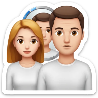 Woman in front. Man in mirror. The man and the woman look similiar. They are directly looking at each other sticker