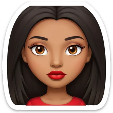 light brown skin tone, very beautiful woman, with big plump lips, long long lashes, black long straight hair, brown eyes, red dress sticker