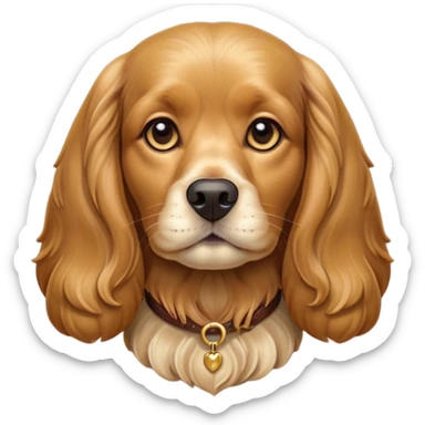 Cinematic Noble Gold Cocker Spaniel Portrait Emoji, Poised and regal, with a medium build and a lustrous, well-groomed golden coat, deep-set soulful brown eyes, Simplified yet sharp and sophisticated features, highly detailed, glowing with a soft, dignified glow, high shine, intelligent and loyal, stylized with an air of elegance, focused and attentive, soft glowing outline, capturing the essence of a watchful and confident companion, so majestic it feels as though it could trot out of the screen with effortless authority! sticker