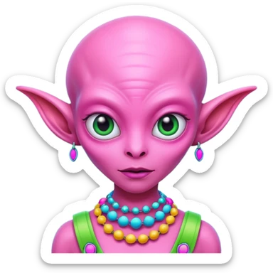alien living in desert, pink colorful, accessories, just face  sticker
