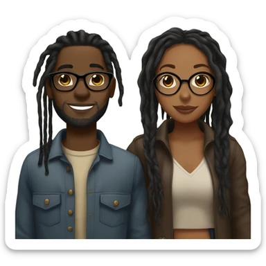 black couple with locs, male brown skin with long black locs, female light skin with glasses and BLACK locs tied up kissing sticker