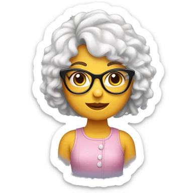 Chica tez blanca, cabello corto rizado, con cat-eyeglasses, nariz perfilada, linda sonrisa. sticker