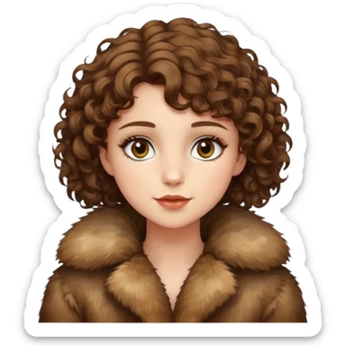 Caucasian girl with short curly hair and hazel eyes in fur-coat  sticker