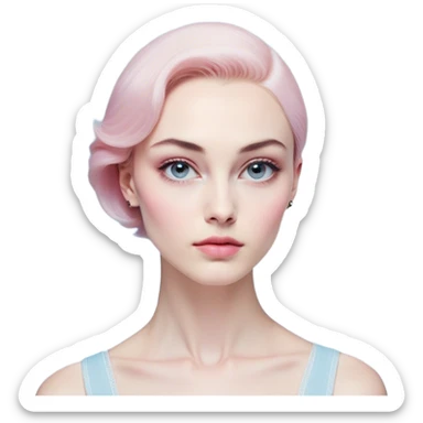Vi from Arcane (Netflix Animation)

Face Shape: Strong, angular with high cheekbones and a defined jawline. Slightly pointed chin.
Skin Tone: Fair with a pinkish undertone.
Eyes: Large, almond-shaped, slightly downward-tilted, grey/light-blue.
Eyebrows: Thick, sharp, slightly arched, adding to her bold expression.
Nose: Small to medium with a slightly upturned tip.
Lips: Full but not overly plump, often pursed or smirking.
Hair: Vivid pink/magenta, left side shaved, right side with long, voluminous bangs partially covering her eye. The back is short and messy.
Other Features: Light freckles, a scar on her right eyebrow.
Expression: Intense and confident, often smirking or glaring.
Accessories: Small silver hoop earring in her left ear.
Tattoo: Roman numeral "VI" on her left cheekbone, below her eye. sticker