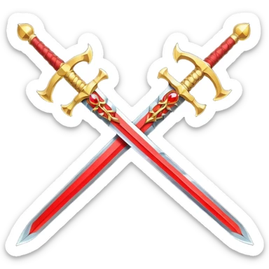 Golden fiery royal two crossed swrods with red gem and golden blade and golden handle sticker
