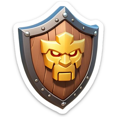 Clash of Clans aesthetic: Cinematic Playful 3D Isometric Shield Emoji, rendered in a 3D vector-style similar to standard emojis with minimal shading and bold, simplified shapes. A compact, distinct form with signature details, softly glowing with a fantasy RPG magic charm. Simplified yet unmistakably iconic, highly detailed and consistent, glowing with a soft radiance and high shine. Stylized with a touch of heroic grandeur and a soft glowing outline, capturing the essence of a beloved gaming relic with a friendly, playful manner! sticker