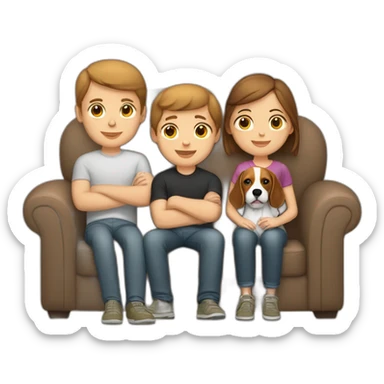 Brown hair White boy and girl with beagle Sit on couch sticker