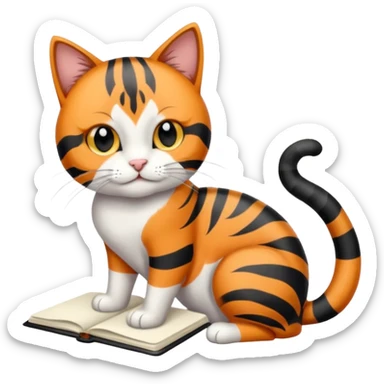 gatita con manchas negras atigradas viendo una libreta anillada sticker