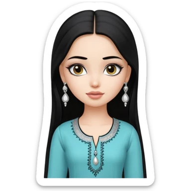 generate a pretty bratz girl wearing a kurti, eyeliner on, long straight hair, silver jhumkas in ear sticker