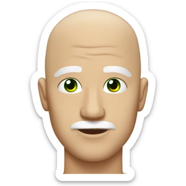 bald guy with white eyebrows and green eyes sticker