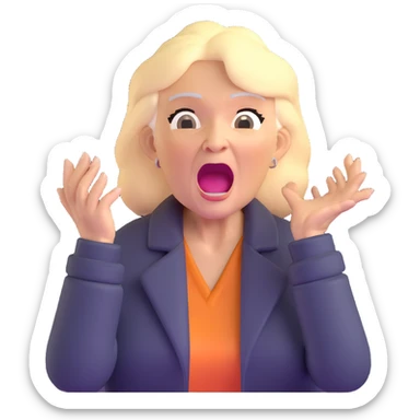 mean Karen, old yelling lady with blonde hair and a jacket sticker