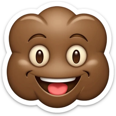 smiling brown mud emoji with a wide grin, shiny and rounded, in the style of iPhone (Apple) emojis sticker
