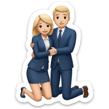 man on knees, facing standing woman, hugging her waist sticker