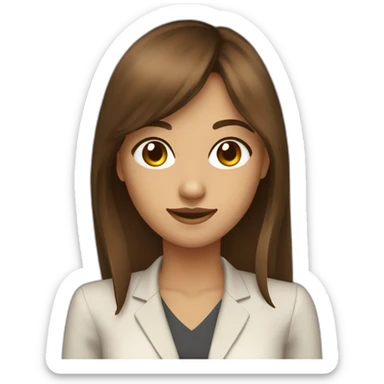 digital business young woman with long brown hair with bangs, brown eyes tan skin with laptop sticker