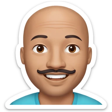 Oxumarê as a very happy smiling 37-year-old bald Black man with smooth oval head, indigenous facial features, mustache with goatee (no hair on sides of face), contour from chin to lips, and a beauty mark on left side below lip, Memoji style sticker