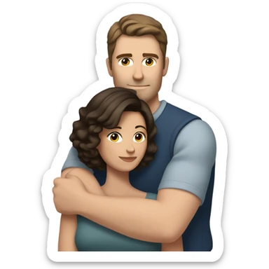 Dark haired white male hugging beautiful medium brown haired woman with short hair sticker