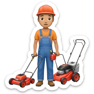 Maintenance worker
with full-body lawnmower sticker