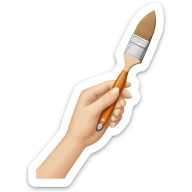 hands holding a paintbrush painting on a canvas, simple and friendly sticker