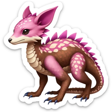 Rare realistic brown-scaled pink, white beige edgy badass epic pretty beautiful handsome gorgeous aesthetic colorful vibrant Vernid-Amaura-species-Fakemon-creature by LiLaiRa, random markings, (full body) sticker