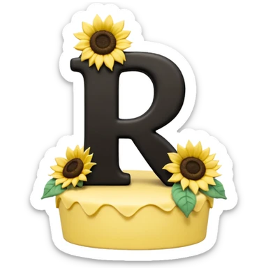 Black capital letter "Y" with sunflowers cake topper sticker
