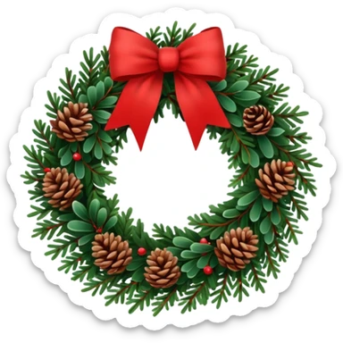 Christmas wreath with long bow and pinecones sticker