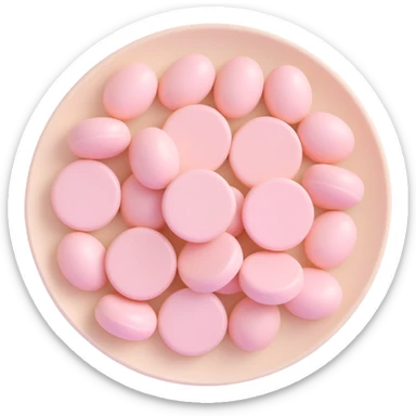 3D emoji of a light beige blister pack with soft light pastel pink round pills, slightly glossy, inspired by the reference image, 3D Apple emoji style sticker