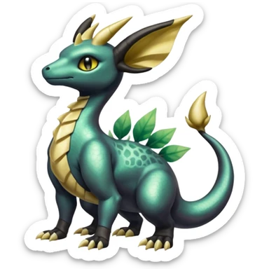 Shiny Iridescent Dusknoir-Cubone-Salandit-Leafeon-Fakémon-hybrid-creature (full body)  sticker