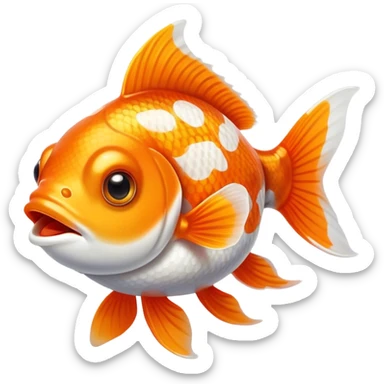 Cinematic Comical Orange and White Goldfish Portrait Emoji, Head tilted dramatically with an exaggeratedly amused expression, featuring a striking body with bold orange and white patterns, wide, expressive golden eyes filled with playful disbelief, Simplified yet hilariously expressive features, highly detailed, glowing with a slightly sassy glow, high shine, dramatic yet playful, stylized with an air of cheeky mischief, bright and endearing, soft glowing outline, capturing the essence of a spirited and over-the-top goldfish, so meme-worthy it feels like it could side-eye its way into internet fame instantly! sticker