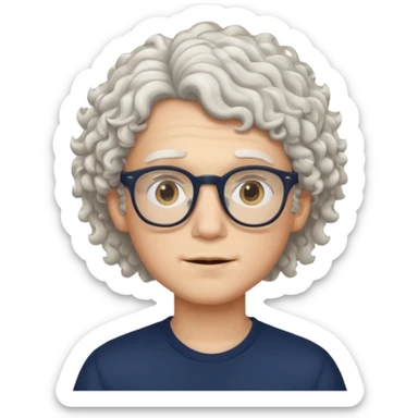 young slim face boy with curly white hair and glasses sticker