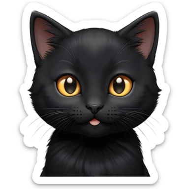 cinematic-cute-black-kitten cat-portrait-emoji,-head-tilted-playfully-and-inquisitively,-sleek-black-fur-with-subtle-hints-of-deep-gray,-simplified-yet-adorable-features,-highly-detailed,-glowing-with-a-warm,-friendly-glow sticker