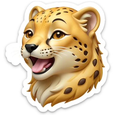 Cinematic Cute Yawning Cheetah Portrait Emoji, Head tilted slightly with a dramatic, wide-open yawn, showcasing a soft, sleek golden Fur with distinctive spots and floppy ears slightly drooping, round amber eyes barely open in drowsy contentment, Simplified yet irresistibly adorable features, highly detailed, glowing with a soft, cozy glow, high shine, relaxed yet expressive, stylized with a touch of savannah whimsy, bright and endearing, soft glowing outline, capturing the essence of a sleepy yet affectionate cheetah, so drowsy it feels like it could stretch right out of the screen and curl up for a nap! sticker