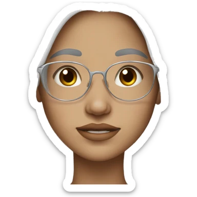 young woman with long silver hair, silver glasses, pale skin, brown eyes, to moles on chin, freckles, pale sticker