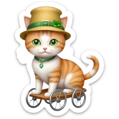 full body small short hair ginger and white cat with green eyes walking in a wheelchair for cats sticker