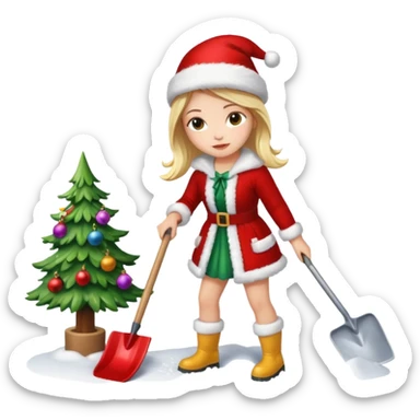 üzerinde kürek çeken kızların süs olarak asılı olduğu yılbaşı ağacı sticker