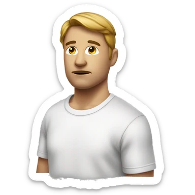 Un personnage masculin avec un t-shirt blanc et un point d'interrogation sticker