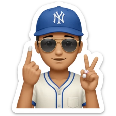 Cool hip guy with NY baseball cap and sunglasses showing his middle finger sticker