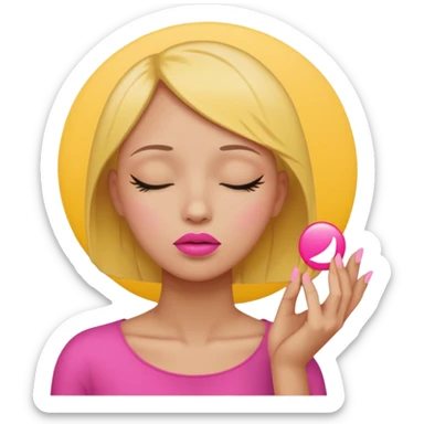 Yellow circle emoji exasperated and drumming fingers up the side of their head the eye is closed it is a side profile pink lipstick and pink nails ot is a side profile no hair sticker